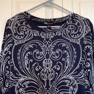 NWT AGB Navy/White Patterned Midi Dress Sz L